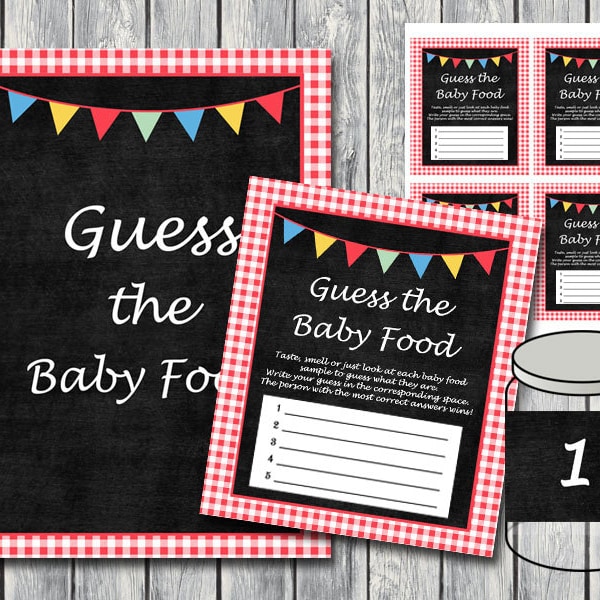 Guess the Baby Food Game, Baby Food Labels, Sign, Baby Food Jar Game, Neutral Baby Shower Games Printable, chalkboard, BBQ Baby Shower TLC72