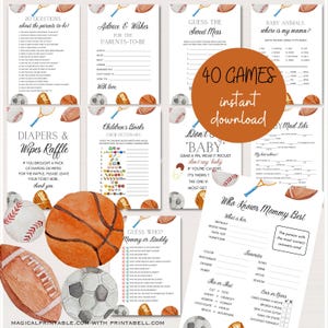 Editable Sports Baby Shower Games Bundle, Sport Themed Baby Shower, AllStar Baby Shower, All Star Baby Shower Games Template, TLC751 canva