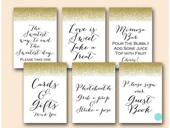Gold Glitter Bridal Shower Table Signs Bridal Shower Signs Printable Gold Glitter Bridal Shower Table Signs Bridal Shower Signs Printable