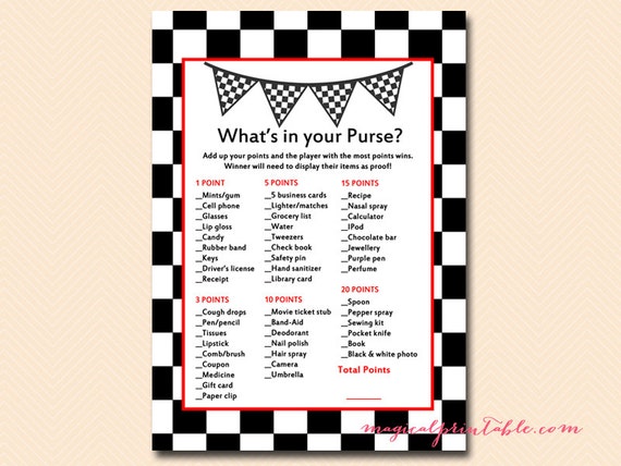what's in your purse, baby shower purse game, Instant Download, Racing Baby Shower Games, Car Baby Shower Games, TLC113 Il_570xn