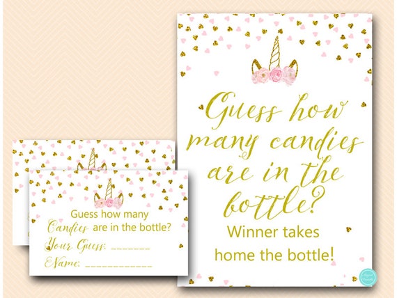 Pink and Gold How Many Candies in Bottle Game, Baby Bottle Guessing Game, Baby Shower Games Printable, Baby Shower Activities, TLC556 Il_570xn
