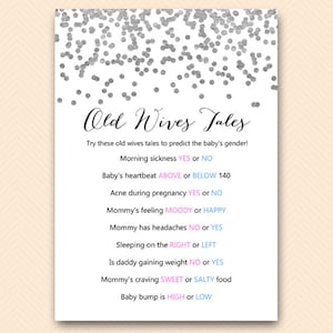 Silver Baby Shower Games, Old Wives Tales Gender, Gender Reveal Old Wives Tales,  Gender prediction, Baby Shower Games TLC149