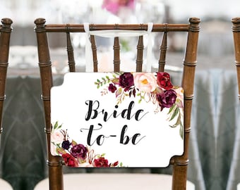 Burgundy Boho Bride Chair Sign, Bride to be Chair Banner, Boho Bridal Shower Decoration, Bridal Shower Chair Banner, Bride To Be Sign. BS649