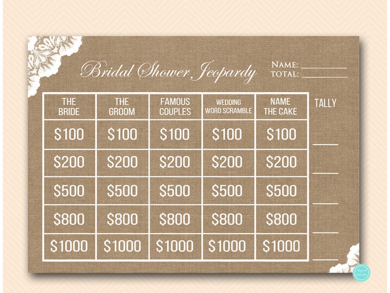Burlap And Lace Jeopardy Bridal Shower Who Knows The Bride Image 0