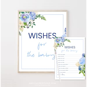 Blaue Blumen Wünsche für Baby Karten, blaue Wünsche für Baby, Junge Baby Shower Spiel, TLC707