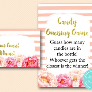 Candy Guessing Game Printable, Guess how many candies in Jar, Pink Baby Shower Game, Girl Baby shower Game, Baby Shower Activities TLC142
