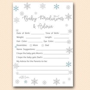 Prédictions et conseils de bébé d'hiver imprimables, prédictions pour bébé, prédictions de bébé, jeux de douche de bébé, activités de douche de bébé TLC491