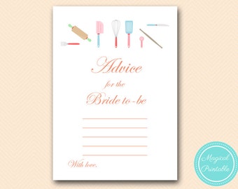 advice for the bride card, Baking Theme, Kitchen Theme, Bridal Shower Games, Download Bridal Shower Games, Wedding Shower Games BS20