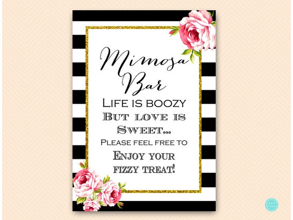 Mimosa Bar Sign, Bubbly Bar Sign, Printable Mimosa Bar Sign, Black and Gold Mimosa, Chic Mimosa Bar sign, SN03 BS10 SN26 bs10b Il_570xn