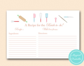 Recipe Game, Recipe Cards, Recipe Bridal Shower, Kitchen Theme, Bridal Shower Games, Unique Bridal Shower Games, Wedding Shower Games BS20