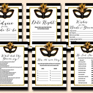 Gold Masquerade Bridal Shower Games Package, Instant Download, what did the groom say, Masquerade Bachelorette, Bridal shower games BS621