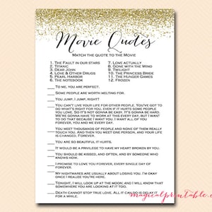 Movie quote game, name that movie, bridal shower printable game, Gold Glitter Bridal Shower, Confetti, Bachelorette, Wedding Shower BS88