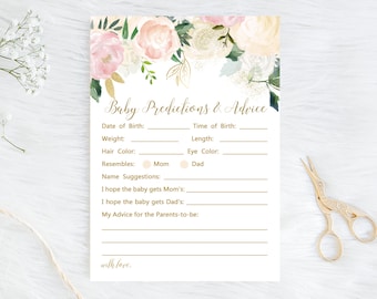 Baby Predictions and Advice Printable, Predictions for Baby, Baby Predictions, Baby Shower Activities, Pink and Gold Baby Shower, TLC530z