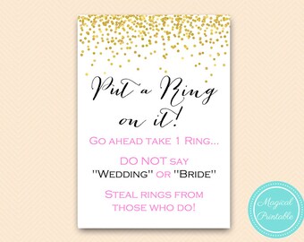 Pink and Gold Bridal Shower Games, Put a Ring on it, Don't Say Bride Game, Don't Say Game, Bridal Shower Game, Shower Games Download BS46