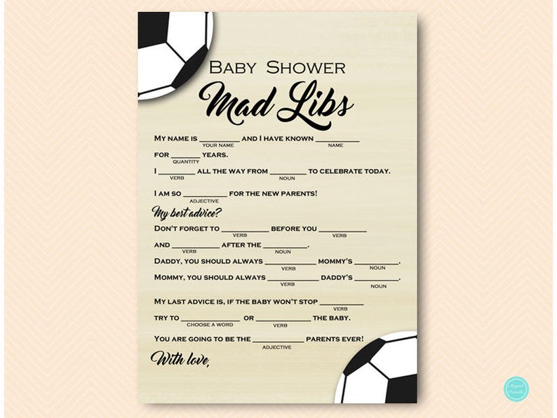Soccer Baby Shower Games Baby Shower Mad Libs Mad Lib Baby - Etsy