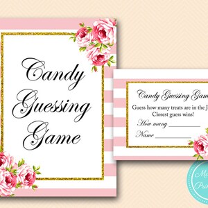 candy guessing game, how many candy in a jar, counting game, Pink parisian baby shower games Printables, Instant download TLC50 BS11