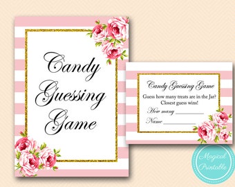 candy guessing game, how many candy in a jar, counting game, Pink parisian baby shower games Printables, Instant download TLC50 BS11