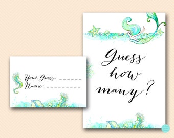 Guess how many Candies, Kisses, Chocolate Guessing Game, Mermaid Bridal Shower Game Printable, Under the Sea, Beach BS446 TLC446