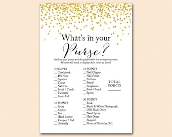 what's in your purse, Birthday Party Game, Birthday Game, Girl Birthday Party Game, Gold Birthday Party Game BP46