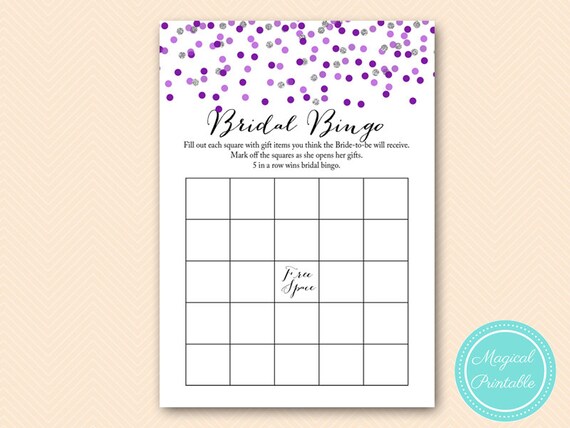 Purple Silver Bridal Shower Games, Bridal Bingo, Bridal Bingo Cards, Bridal Shower bingo Game Printable, Bridal Shower Game BS426 Il_570xn