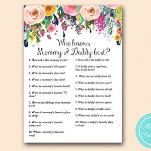 who knows daddy best, mommy best, co-ed baby shower game, Floral Chic Baby Shower Games, Baby Shower Activities TLC140