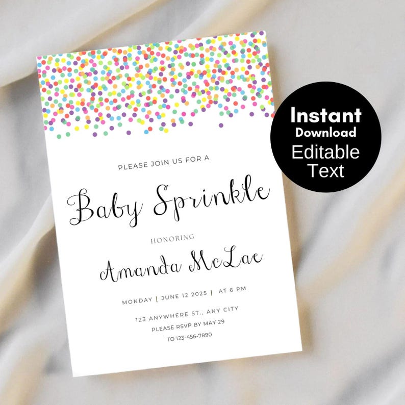 DIY Sprinkle and Confetti Custom Invitation, Baby Shower Invitation, Bridal Shower, Birthday Party Invitations, tlc108 canva image 1