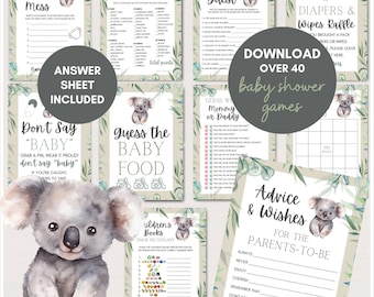 Koala Baby Shower Games Bundle, Koala Baby Shower, Koala Themed Baby Shower, Koala Baby Shower Games Template, TLC773