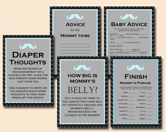 Baby blue turquoise mustache baby shower Games Printables, little gentleman baby shower game pack, Little man Baby Shower TLC65