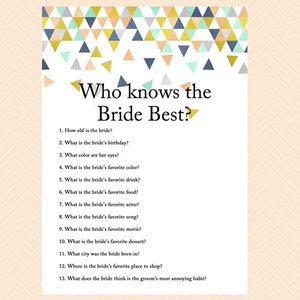 who knows the bride best, how well do you know the bride, Modern, Geometric Mint Bridal Shower Game Printables, Wedding Shower BS58