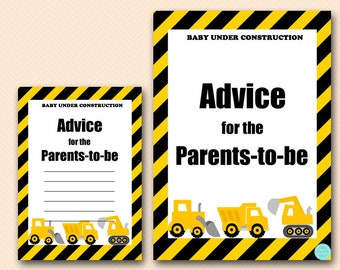 Advice Cards for Baby Shower, Advice for Mom Dad, Advice for Parents, Construction Baby Shower Games Printable, Boy Baby Shower Games TLC20