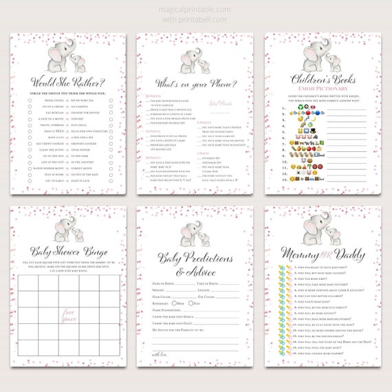 SALE! Pink Elephant Baby Shower Games Package, Instant Download, Printable Baby Shower games for girl, Baby shower game templates, TLC700 A Il_570xn