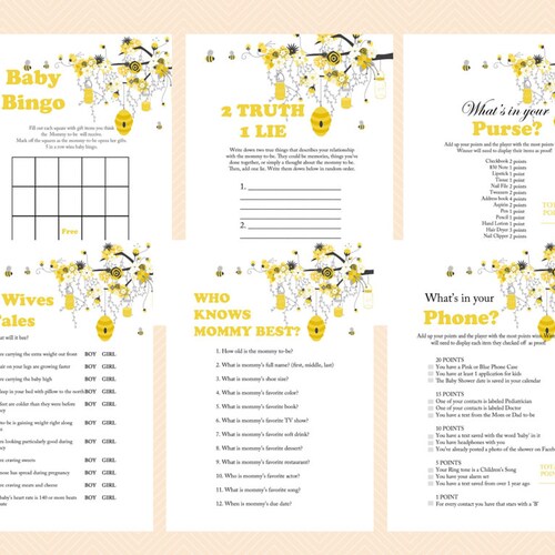 Bee Theme Baby Shower Games Printable Bumble Bee Baby Shower - Etsy