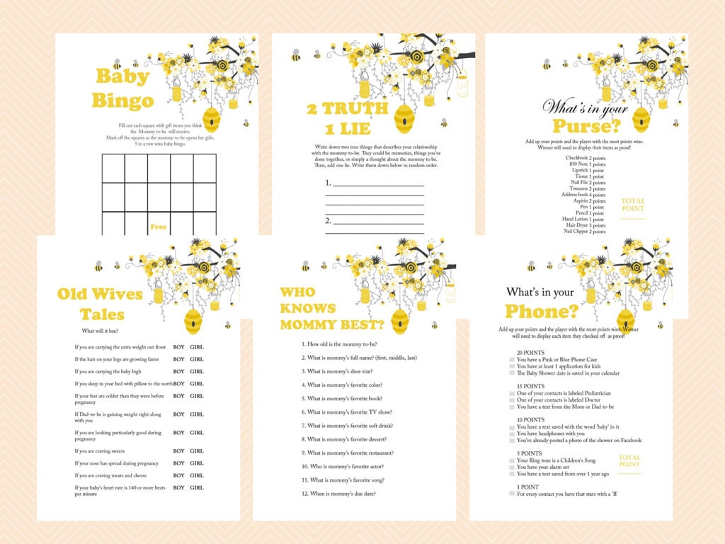games baby r rated shower Baby Bee Games Baby Bee Bumble Shower Theme Printable