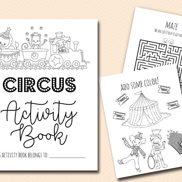 Circus Coloring and Activities book Pages, Instant Download File, Kids Fun Book, Circus Birthday Party Gift, Carnival Coloring Book BP669f