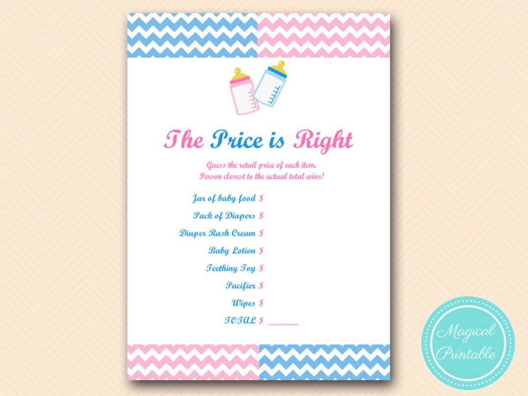 Price is Right, Baby Item Price Tag Game, Gender Reveal Party Games