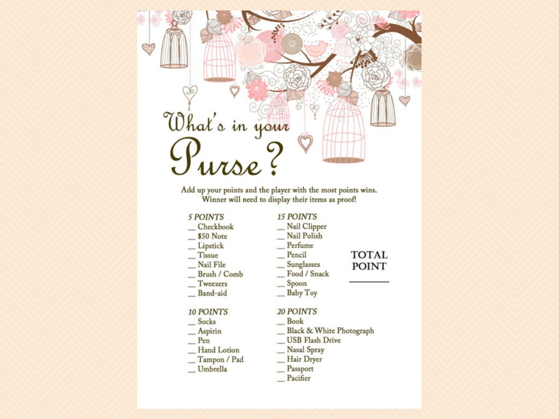 What's in your purse purse game purse raid game Bird Etsy