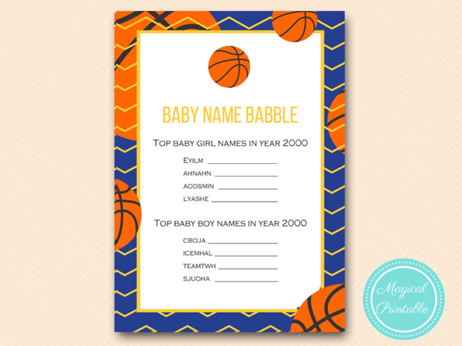 Basketball Baby Name Babble Baby Name Game Baby Shower Game Etsy