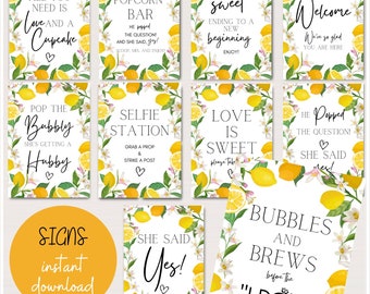 Lemons Bridal Shower Signs, Printable Citrus Bridal Shower Signs, Lemon Themed Bridal Shower, Citrus Bridal Shower Decorations, TLC746