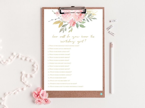 Pink And Gold Girl Birthday Party Game Who Knows The Birthday Girl Best How Well Do You Know The Birthday Girl Instant Download Bp685 By Magical Printable Catch My Party