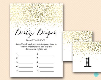 Gold Baby Shower Games, Dirty Diaper Game, Dirty Diaper, Guess the Sweet Mess, Baby Shower Candy Bar Games, Baby Shower Activities TLC472 db