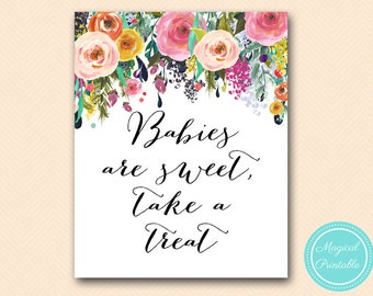 babies are sweet take a treat, thank you sign, Baby, Signage, Sign Printable, Romantic Floral Shower SN34 TLC140