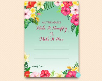 Luau Bridal Shower Games, Advice for the Bride, Nice or Naughty Advice Card, Bridal Shower Game, Bridal Shower Games Download BS650