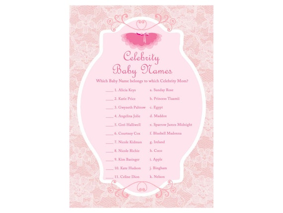 celebrity baby names, celebrity mom game, tiny dancer, Tutu, Ballerina Baby Shower Games Printables, ballet Baby Shower TLC36 Il_570xn