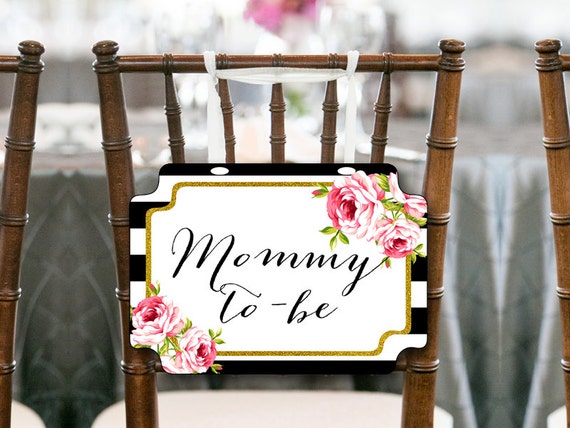 Black Stripes Gold Mommy To Be Chair Banner Baby Shower Etsy
