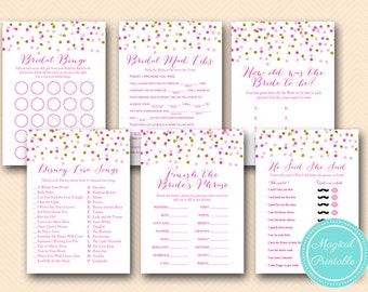 Pink and Gold Bridal Shower Game Printables, Confetti Bridal Shower Games, Pink Gold Wedding Shower Games BS425