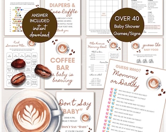 Baby is Brewing, Paquete de juegos para baby shower con temática de café, Baby shower imprimible de Café Bebé, Archivos PDF, Descarga TLC852