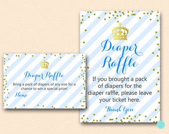 Prince Baby Shower, Diaper Raffle Card and Sign, Royal Prince Baby Shower Game, Blue and Gold Baby Game Printable, TLC467