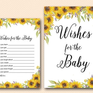 Sunflower Wishes for Baby Cards, Wishes for Baby, Wishes for Baby Printable, Wishes for Baby, Baby Shower Activities, Game Printable TLC537