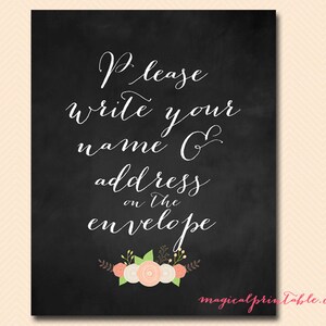 Please write your name and address on envelope sign, Wedding Signs, Wedding Signage, Sign Printable, Chalkboard, Bridal Shower Sign SN14
