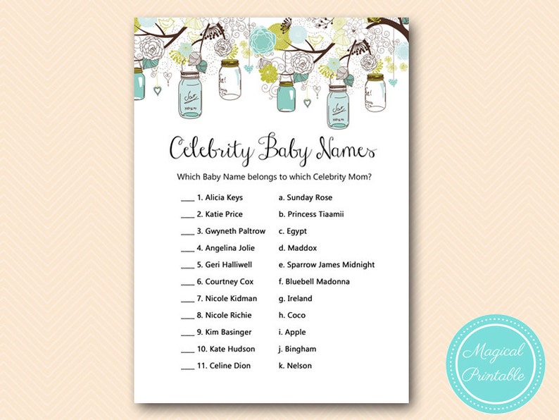 Mason Jar Baby Shower Games Celebrity Baby Name Game Etsy Mason Jar Baby Shower Games Celebrity Baby Name Game Etsy